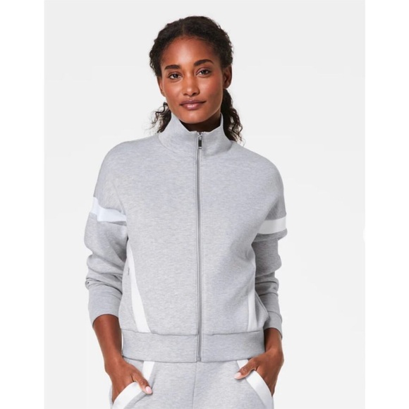 SPANX AirEssentials® Striped Track Jacket gray size small - Picture 1 of 3